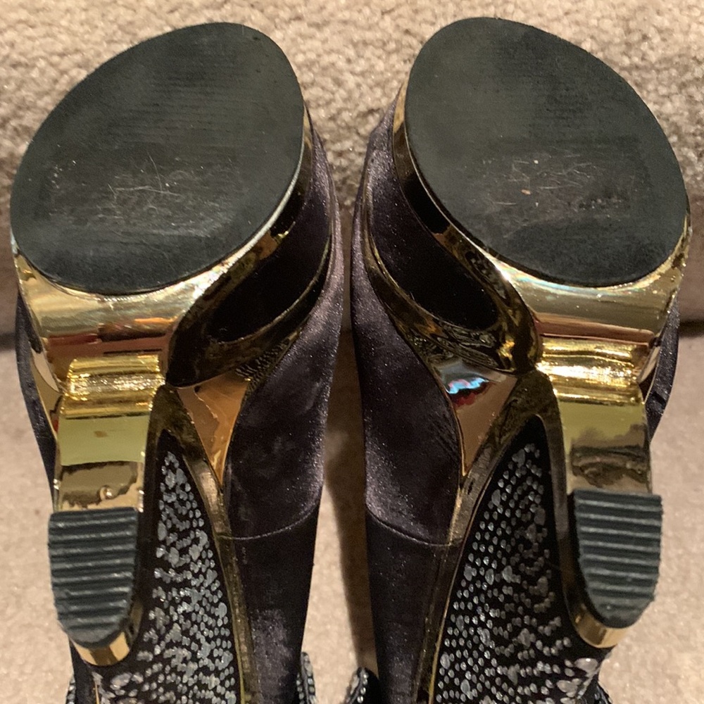 Sexy black rhinestone decor peep toe mirror trim wedges from Liliana. Size 6 1/2 - Picture 7 of 10